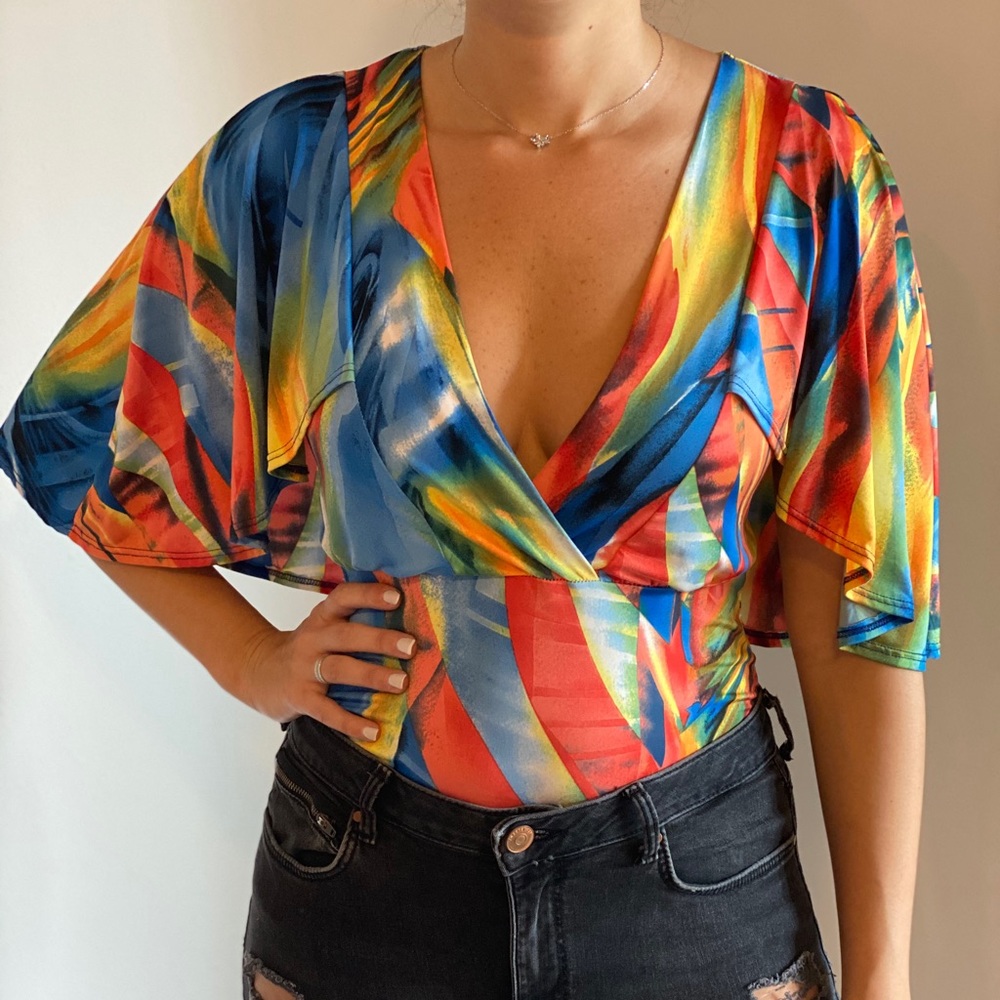 MultiColor Bat Sleeve Bodysuit size Medium - Picture 1 of 3